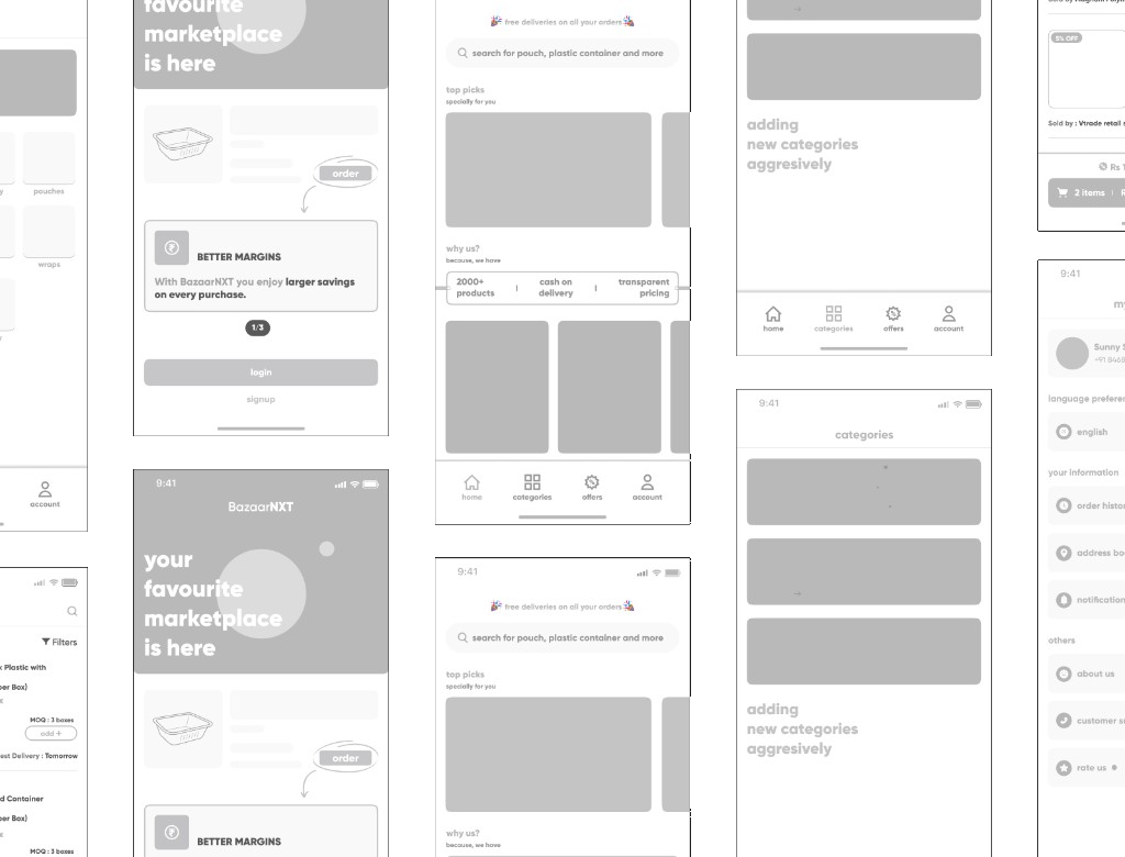 Information architecture and wireframe layout for core procurement flows