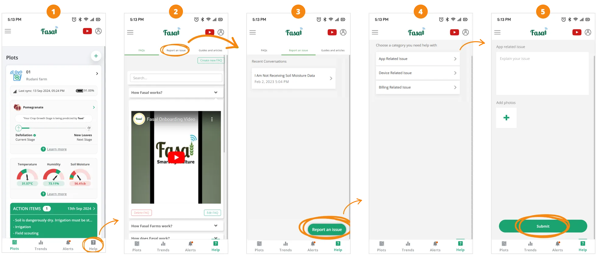Current 5-step help reporting flow